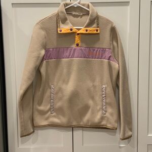 Women’s Cotopaxi Beige Fleece Pullover with Purple and Yellow Accents